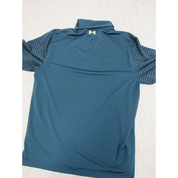Under Armour HeatGear Coldblack Polo Shirt Mens Large Teal Striped Neon 1253472 - Picture 7 of 9